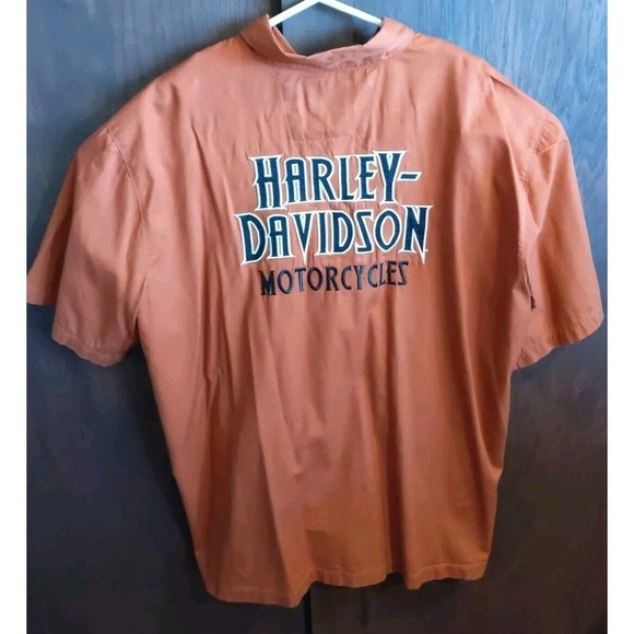 Harley Davidson Men’s XXL 2XL Embroidered Button Mechanic HD Shirt Brown Rust